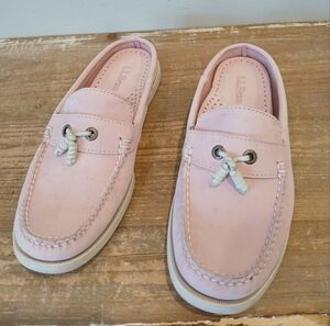 LL Bean Women's Pink  Boat Shoe Size 7 M Slip On Loafer Leather Flats Comfy Cute